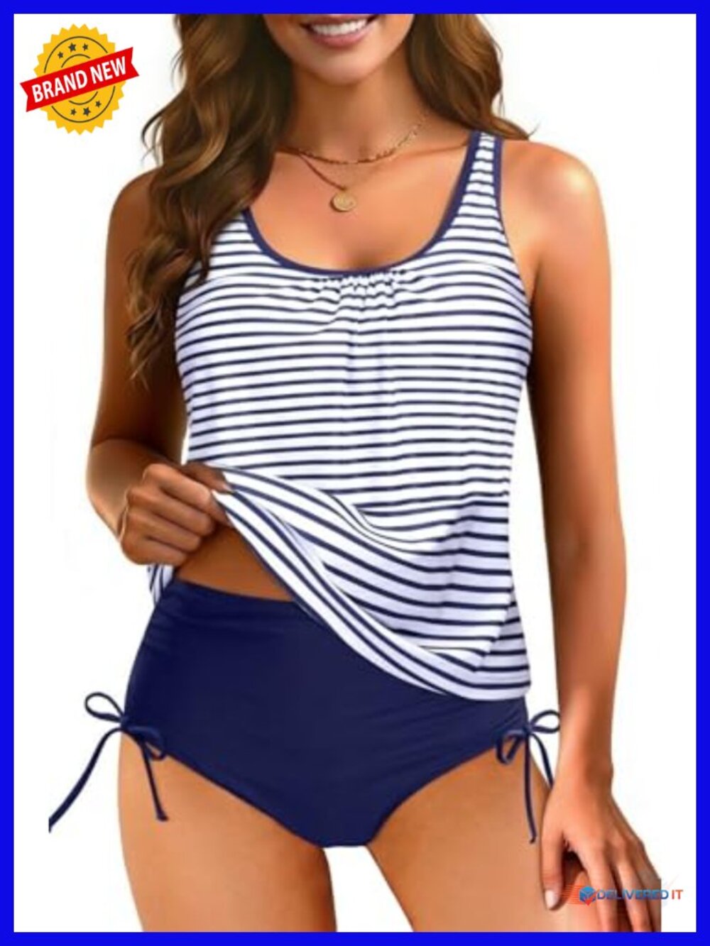 Two Piece Blouson Tankini Swimsuit with Tummy Control Full Coverage